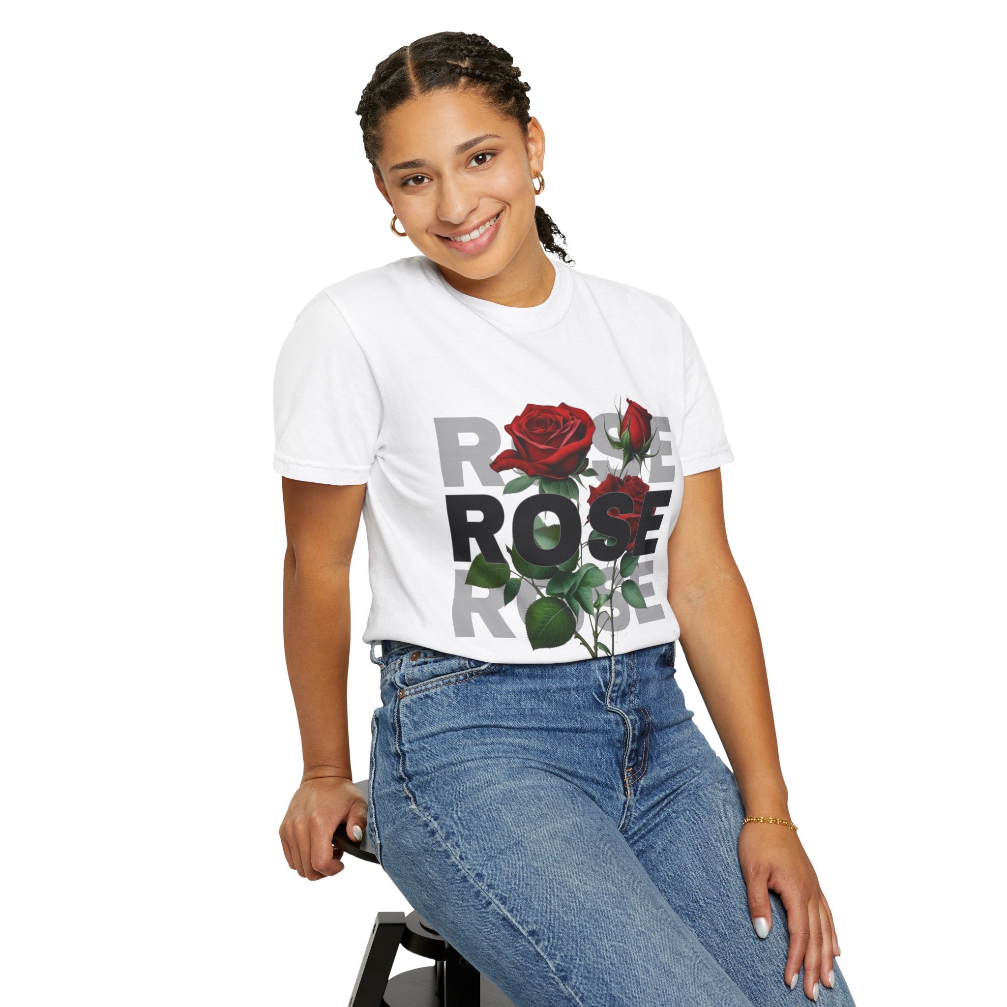 White T-Shirt Rose Graphic T-Shirt — "Believe in yourself. You can do this"